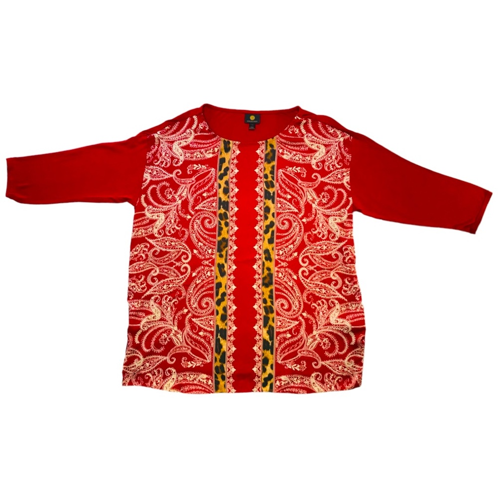 JM Collection Women's Red Animal print Tunic Size Large